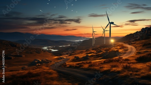natural landscape with wind energy, propellers in the background that generate clean energy