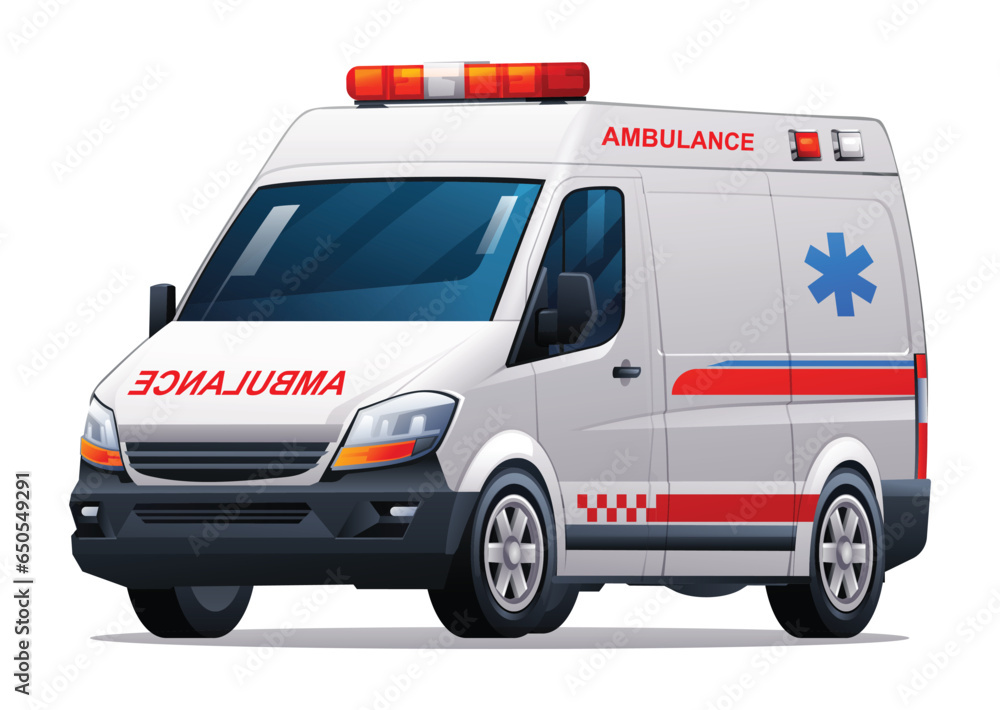 Ambulance car vector illustration. Emergency medical service vehicle isolated on white background Ambulance car vector illustration. Emergency medical service vehicle isolated on white background