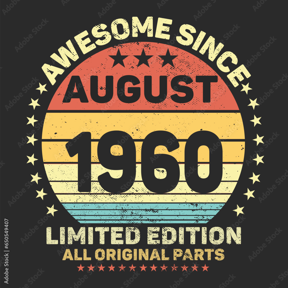 Awesome Since 1960. Vintage Retro Birthday Vector, Birthday gifts for women or men, Vintage birthday shirts for wives or husbands, anniversary T-shirts for sisters or brother
