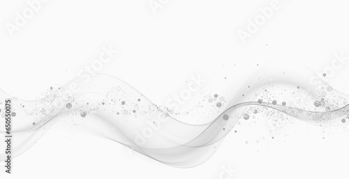 Wavy gray lines, abstract flow of gray transparent wave with silver sparkles.