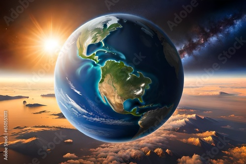 Beautiful Earth . Panoramic view of the Earth, sun