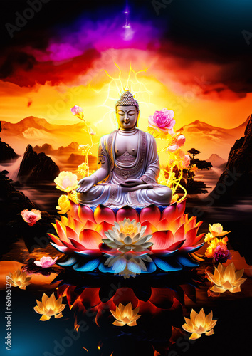buddha statue in lotus position. buddha day poster