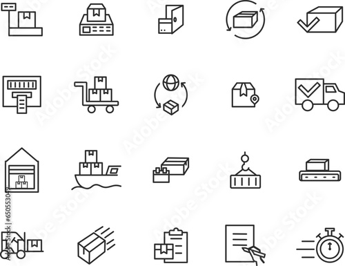 Delivery line icons set. Shipping cargo icon collection. Vector