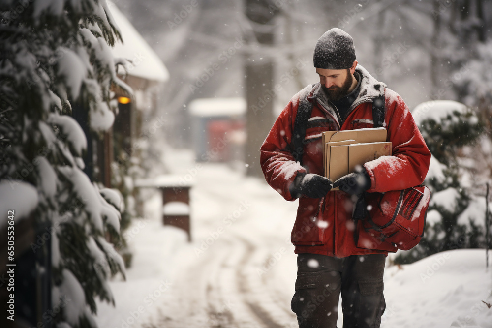 postal worker delivering mail in the snow 