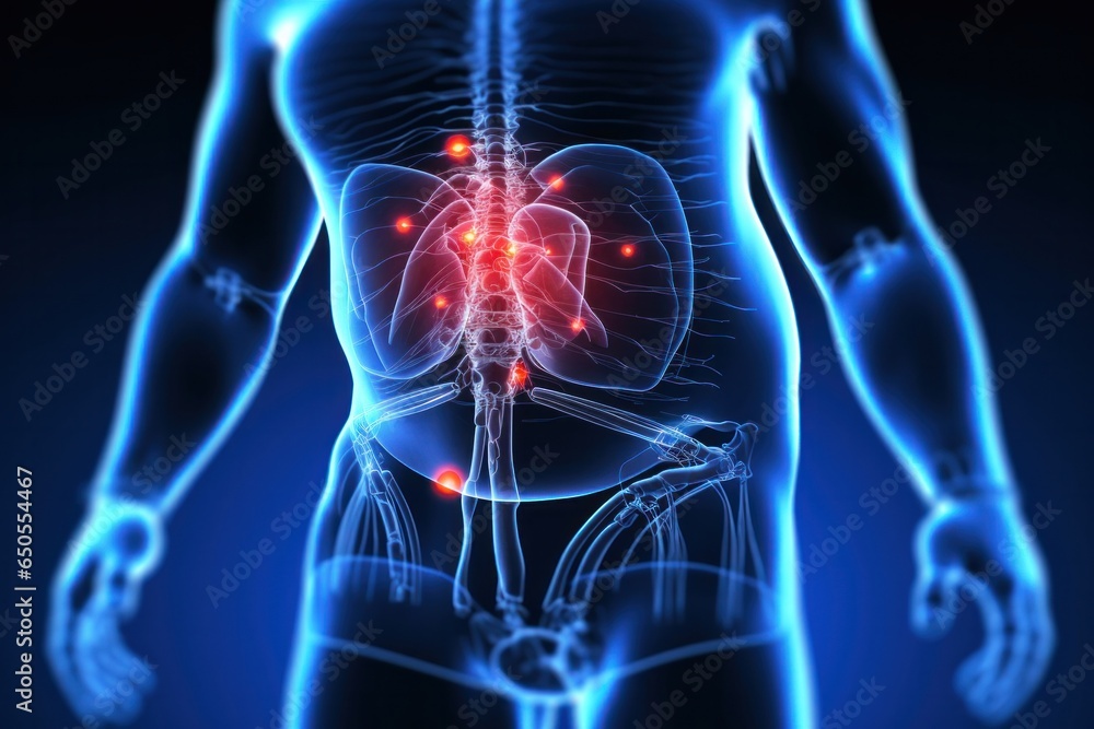 3d medical illustration of inflamed organs in human body. Medical and science concept x ray and radiology. Generative AI 3d medical illustration of inflamed organs in human body. Medical and science concept x ray and radiology. Generative AI