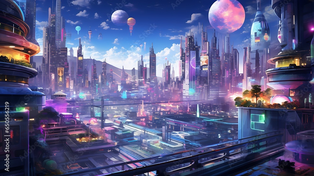 Cyberpunk streets illustration, futuristic city, dystopic artwork at