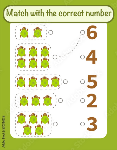 Vector count and match numbers math worksheet template Count green turtles