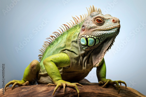 Beautiful iguana on a light background. Generative AI