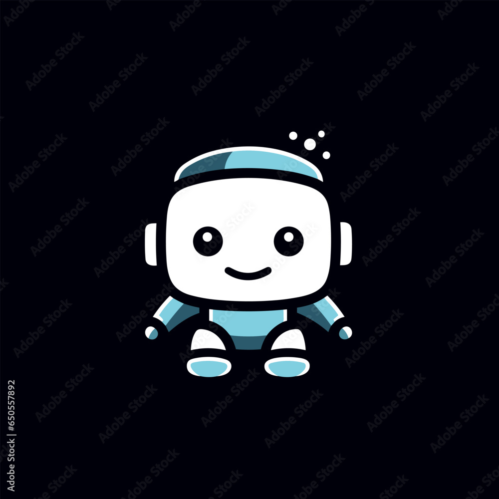 Customer support filled colorful logo. It outsourcing. Cute robot. Design element. Created with artificial intelligence. Positive ai art for corporate branding, ai chatbot, virtual assistant