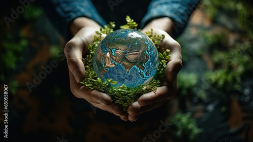 Hand holding crystal earth, Environment friendly, Saving the planet from pollution, Climate change, Global warming, Eco-friendly, Save the world, Earth day 