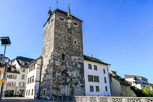 Brugg, Aare, Altstadt, Schwarzer Turm, Stadt, Steinbrücke, Brücke, Altstadthäuser, Jurasüdfuss, Aargau, Nordwestschweiz, Sommer, Schweiz photo