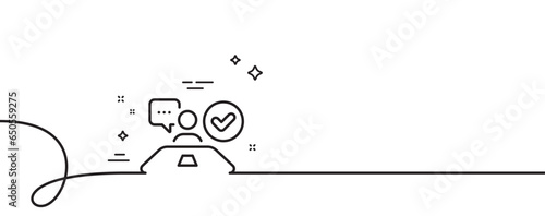 Approved interview line icon. Continuous one line with curl. Accepted employee sign. Human resource symbol. Job interview single outline ribbon. Loop curve pattern. Vector
