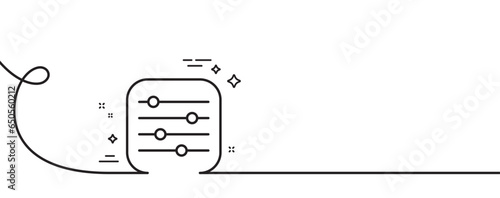 Filter line icon. Continuous one line with curl. Control bar sign. Volume balance symbol. Filter single outline ribbon. Loop curve pattern. Vector