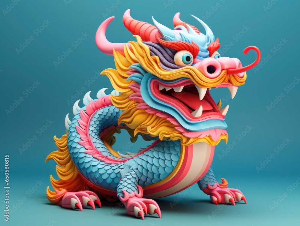 Fototapeta premium 3d style Chinese dragon bright colors composition