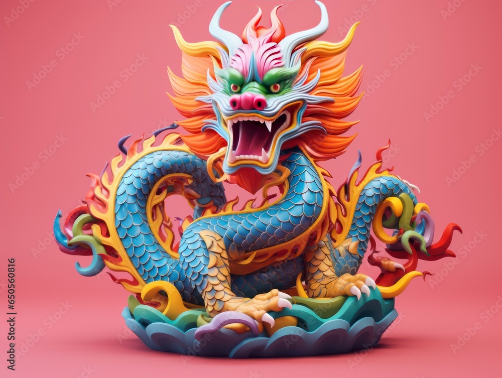 3d style Chinese dragon bright colors composition