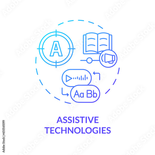 2D gradient blue icon assistive technologies concept, simple isolated vector, dyslexia thin linear illustration