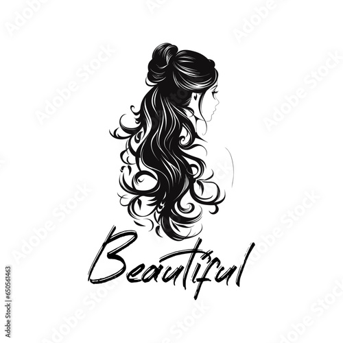 Illustration of Pretty Lady with Beautiful Long hair in Monochrome Style Design. The Design is Suitable for Beauty Salon and Body Care Businesses. Vector