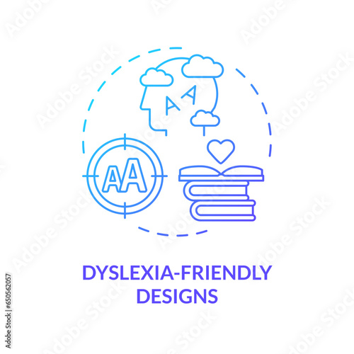 2D gradient blue icon dyslexia friendly designs concept, simple isolated vector, dyslexia thin linear illustration