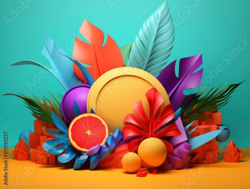 3d minimalistic Hawaian style bright colorful composition 