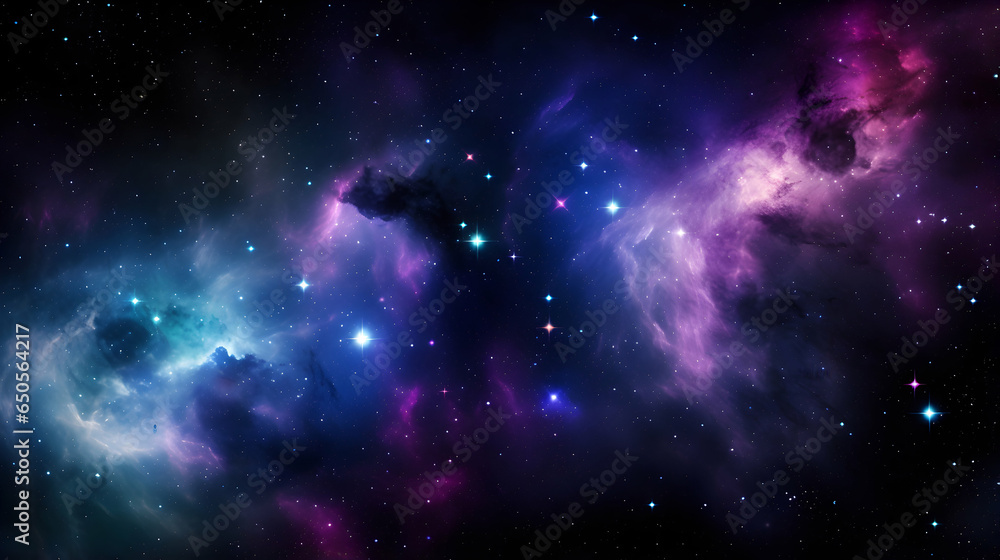 Craft a breathtaking galactic scene where a vivid explosion of colors bursts against the canvas of deep space.