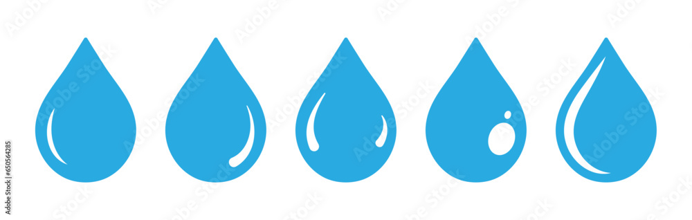 Water drop set in sky blue color. Water drop shape. Blue water drops set. Water or oil drop. Flat style Isolated on white background - Vector Illustration. Water drop set in sky blue color. Water drop shape. Blue water drops set. Water or oil drop. Flat style Isolated on white background - Vector Illustration.