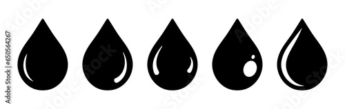 Water drop set in black and white color. Water drop shape. vector water drops set. Water or oil drop. Flat style Isolated on white background - Vector Illustration.