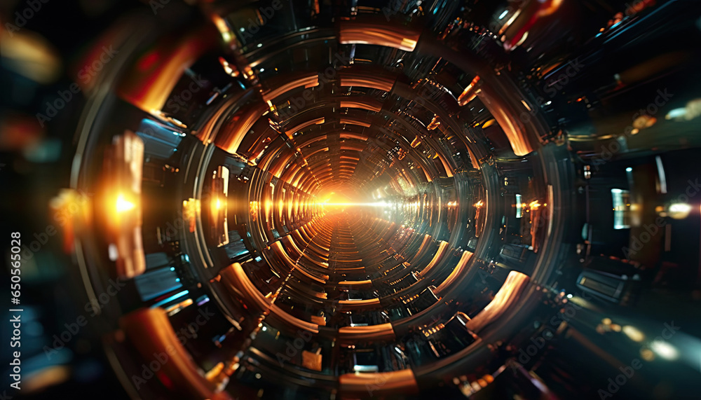 Fototapeta premium A black hole in a tunnel with a spiral in the center. The effect of the dark. very vivid colours
