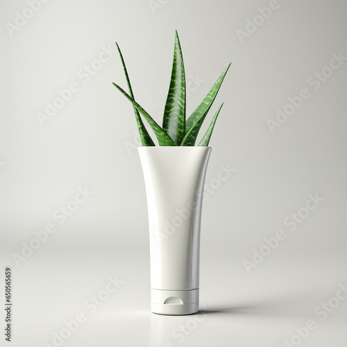 white plastic bottle for cream tube with aloe vera 