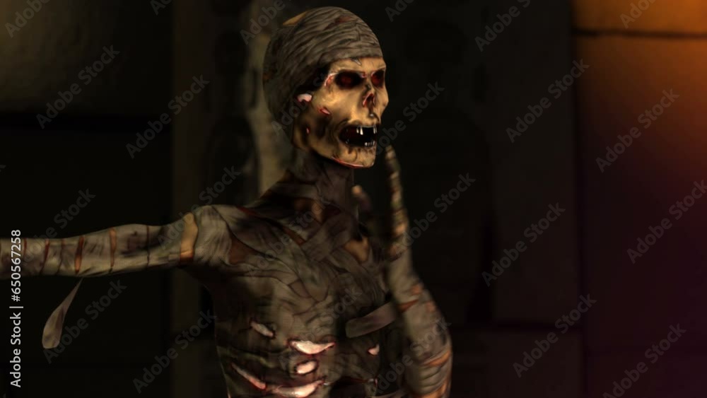 Seamless animation of a mummy dancing salsa in egyptian ruins with disco lights.Close-up funny cartoon character for Halloween background. Seamless animation of a mummy dancing salsa in egyptian ruins with disco lights.Close-up funny cartoon character for Halloween background.
