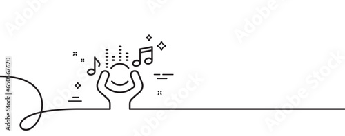Noise line icon. Continuous one line with curl. Listen music sign. Loud singing symbol. Noise single outline ribbon. Loop curve pattern. Vector