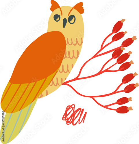Autumn owls. Fall mood birds. Isolated elements