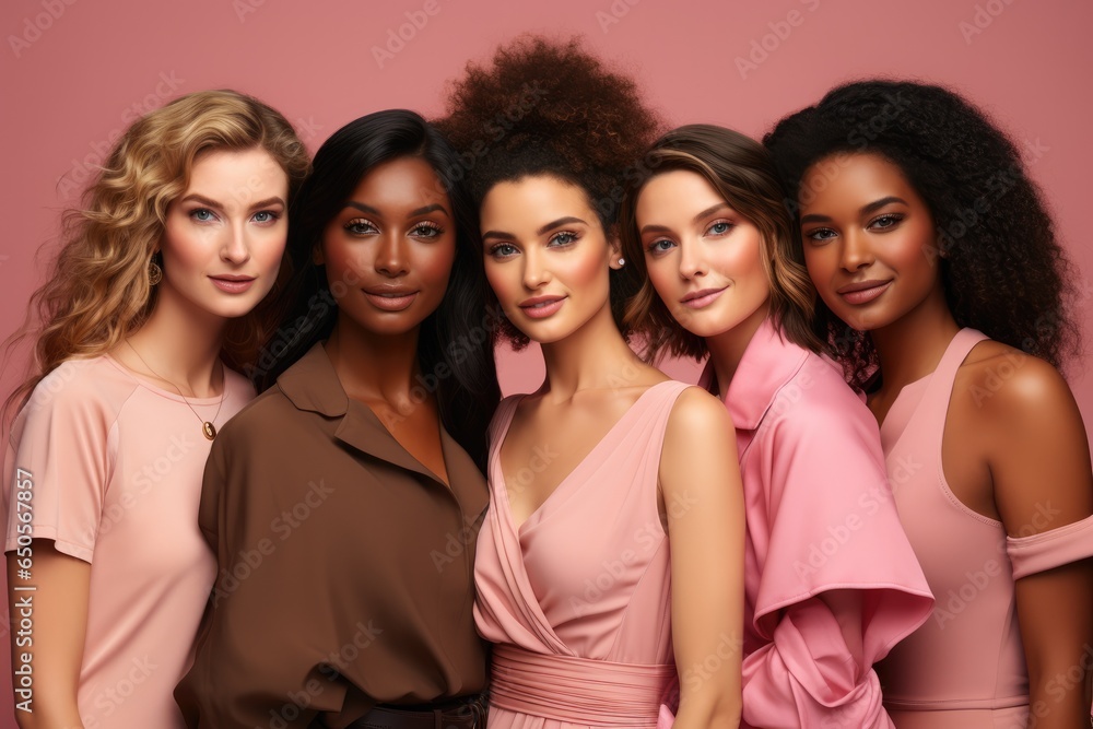Group of diverse women with natural beauty on pink background Group of diverse women with natural beauty on pink background