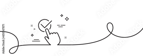 Checkbox line icon. Continuous one line with curl. Accepted or confirmed sign. Approve symbol. Checkbox single outline ribbon. Loop curve pattern. Vector