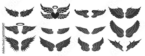 set of angel wings vector silhouettes