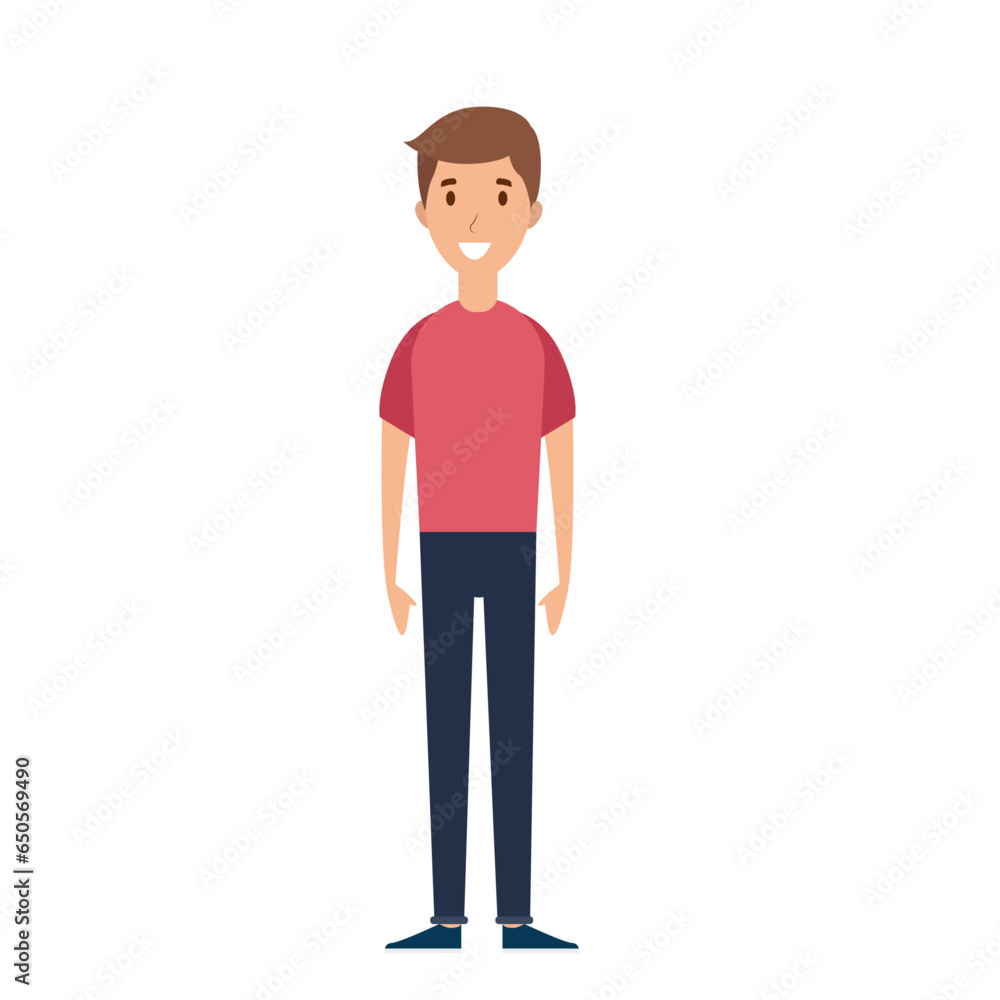 Vector illustration of a happy man wearing red t-shirt with trouser on white background.
Vector illustration of a happy man wearing red t-shirt with trouser on white background.