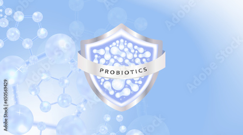 Probiotics and hyaluronic acid hair and skin solutions ad, blue collagen serum drop with cosmetic advertising background ready to use, illustration vector.	