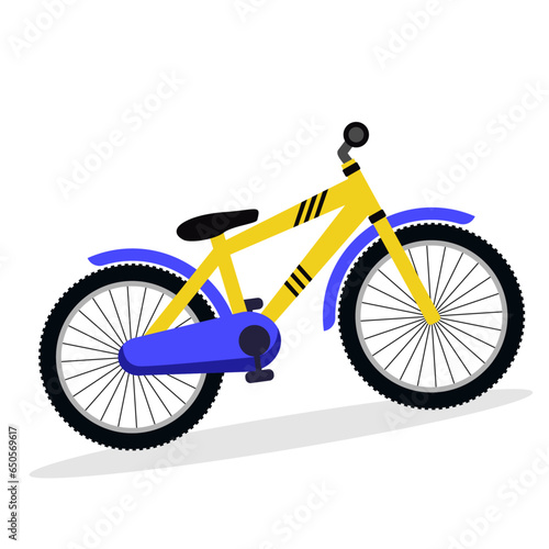 Vector illustration of 5-speed gear bicycle for youngsters and racers in blue and yellow color combination.
