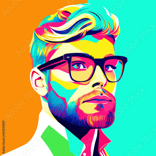 Man with colorful hair and beard. Vector illustration in pop art style.