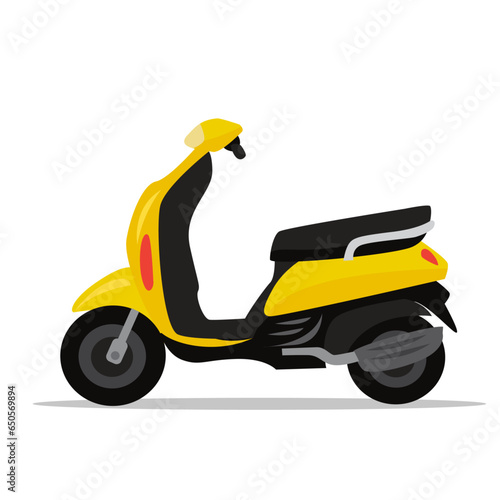 Vector illustration of side view of cool yellow color automatic gearless Scooter. 