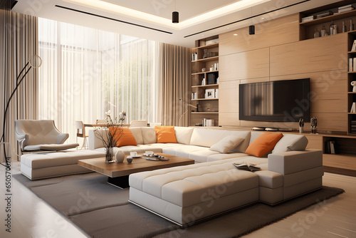 Modern living room with sofa and furniture. © JewJew
