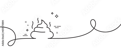 Feces line icon. Continuous one line with curl. Pets excrement sign. Poop or turd symbol. Feces single outline ribbon. Loop curve pattern. Vector