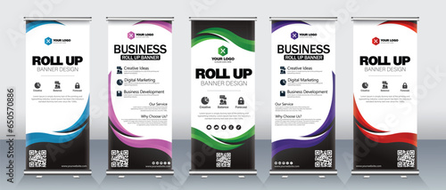 Roll up banner design for business events presentations stands marketing events with highlight colors for print