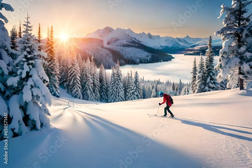 skiing in the snow
