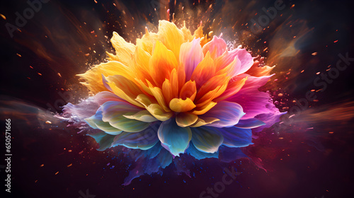 Craft an image where a color powder bloom is illuminated from behind, creating a halo effect. © Narut