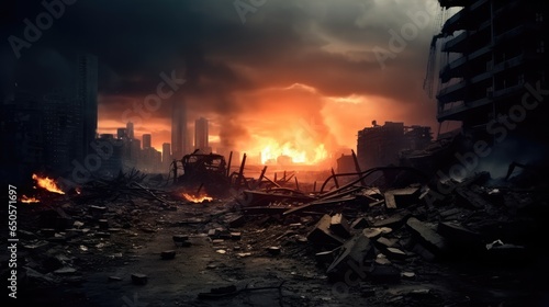 Destroyed city from war, Fantastic background. © visoot