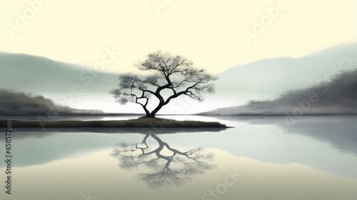 Quiet Reflections: Ponds Reflecting Serene Landscapes in Minimalistic Art © ArtisanSamurai