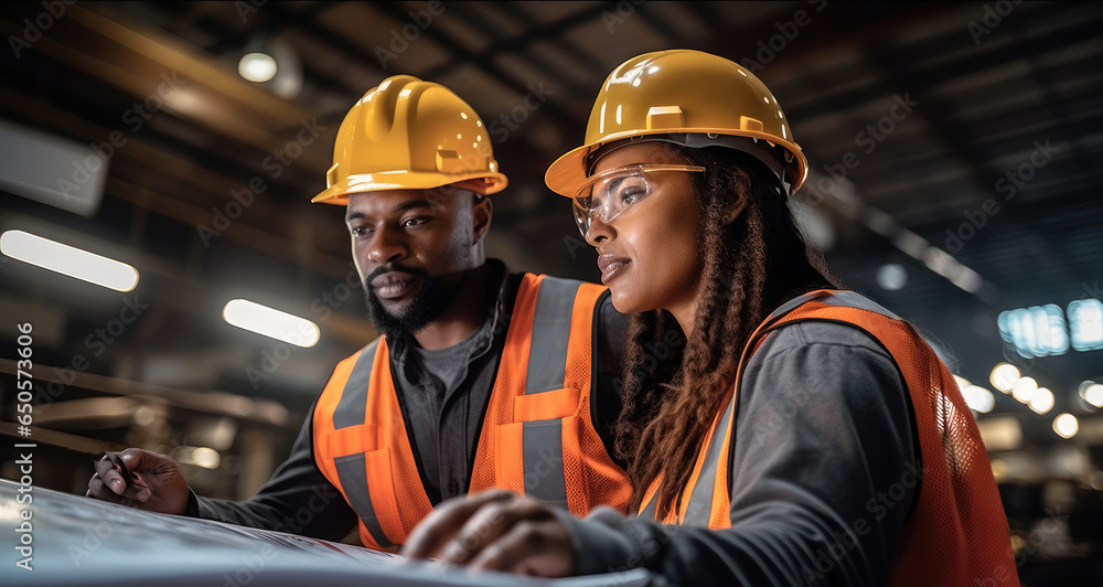Industrial workers are working on a project at heavy industry factory. Industrial workers are working on a project at heavy industry factory.