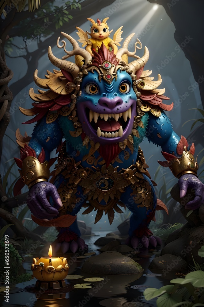 A Balinese ogoh ogoh and reog ponorogo hybrid, known as the Leak Monster, rises from the depths of a murky swamp