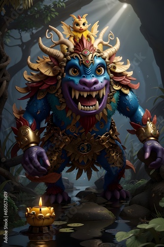 A Balinese ogoh ogoh and reog ponorogo hybrid, known as the Leak Monster, rises from the depths of a murky swamp