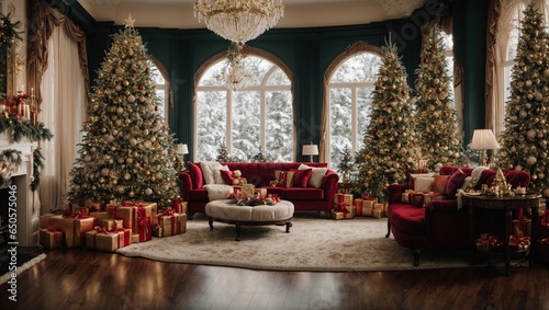  a lavish room decorated for the holidays with elaborate Christmas decorations and opulent furnishings, you will feel the charm of the season.  © SR Production